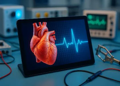 Elektronik ekranda kalp ve EKG sinyali